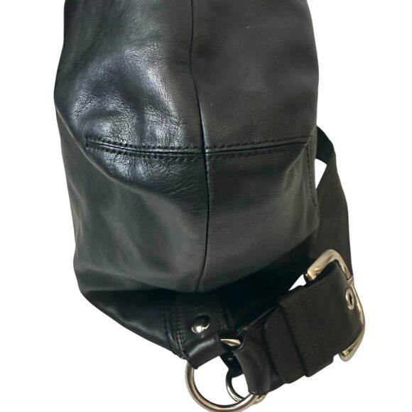 COACH F13108 SoHo Black Leather Whipstitch Wide Buckle Strap Shoulder Bag Large - Picture 9 of 16